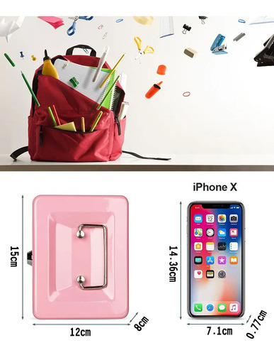 Monedero pequeño portátil de acero con cerradura 1 unidad color rosa