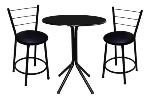 Kit Bistro Baixo Preto 69,5cm 2 Banquetas Top Assento Branco Acabamento Da Estrutura Pintura Epóxi