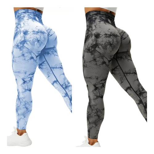 Pack 2 Calzas Leggins Push Up Yoga Gym Estampada Deportiva