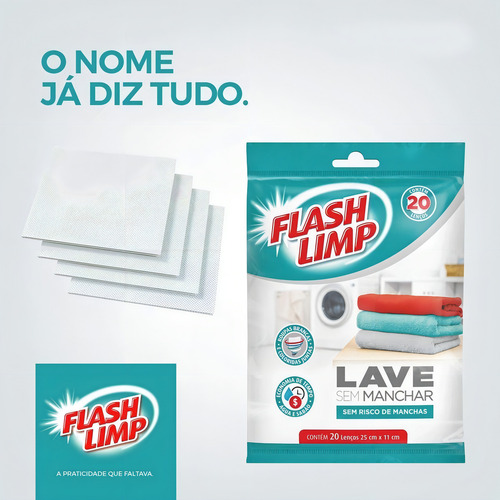 Lave Sem Medo Flashlimp Lenços Lavar Roupas Coloridas C/200