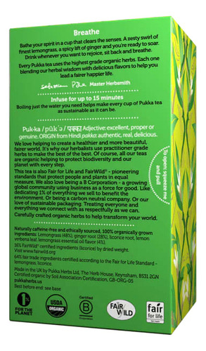 Pukka Infusión Lemongrass & Ginger 20b Limon Jengibre