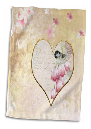 Toalla De 3d Rose Chickadee Bird On Pink Flowered Hear...