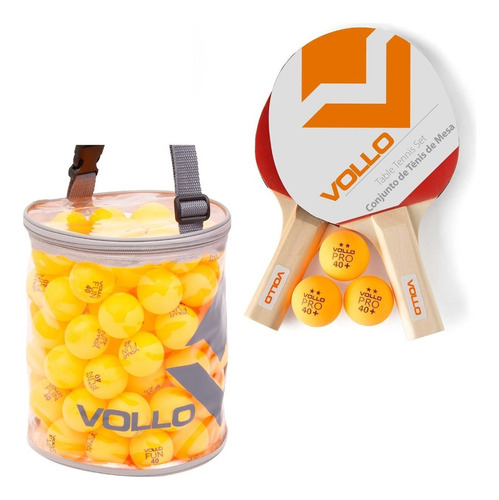 Kit Tênis De Mesa Vollo 2 Raquetes + 100 Bolas Ping Pong