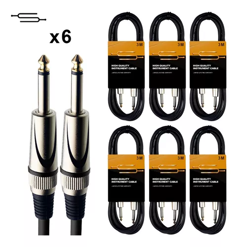 Pack X6 Cable Plug 1/4 Mono Instrumentos Guitarra - 3 Metros