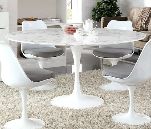 Mesa Jantar Tulipa Saarinen Redonda 120 Mármore Branco Extra