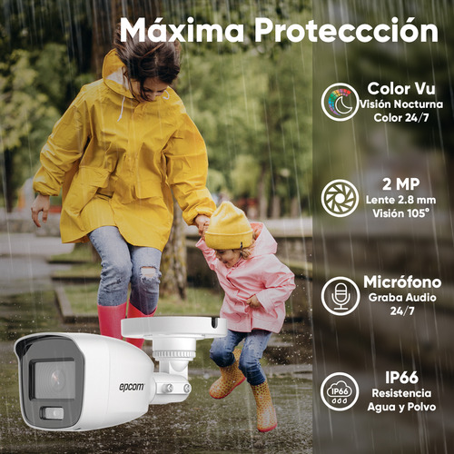 Epcom Kit Video Vigilancia Color Vu 8 Cámaras de 2 MP B8-KIT-CV/A-PLUS2S con Micrófono Integrado + Accesorios Kit Circuito Cerrado de Alta Resolución con Visión Nocturna a Color 24/7