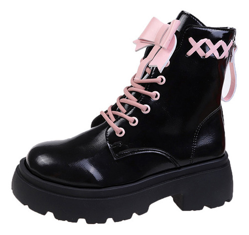 Botas Martin Estilo Lolita Con Cordones Y Lazo Para Mujer