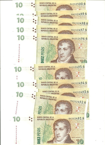 Cinco Billetes 10 Pesos Convertibles Serie  Ñ  Correlativos 
