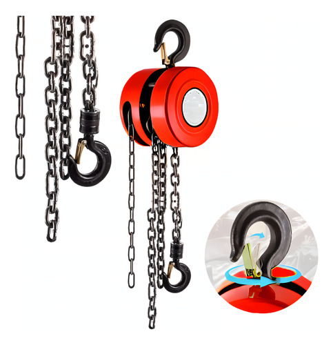 Talha Manual 1 Tonelada 1000 Kg Com Corrente Aço 5 Mt
