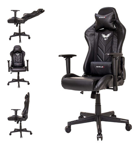 Cadeira Gamer Pro Reclinável Giratória Braço 3d Frete Grátis Cor Preto Material do estofamento Couro sintético