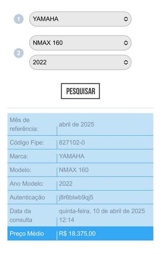 Yamaha/nmax 160 2022, Cor Branca, Preço De Tabela