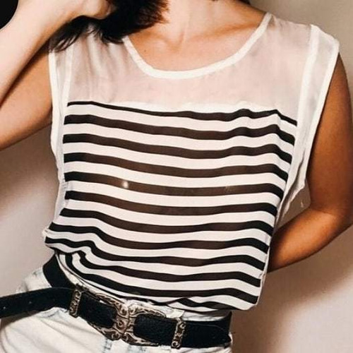 Musculosa Rayada De Gasa Blanca Y Negra Talle S