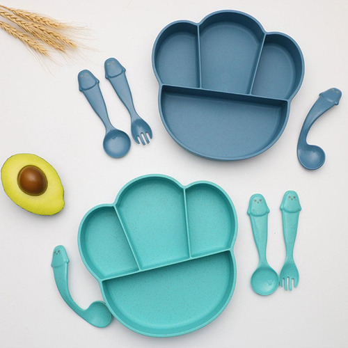 Juego De Platos Para Bebés Vajilla De Entrenamiento Verde
