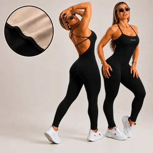 Macacão Fitness Forrado Feminino Longo Em Suplex Academia Preto G (4