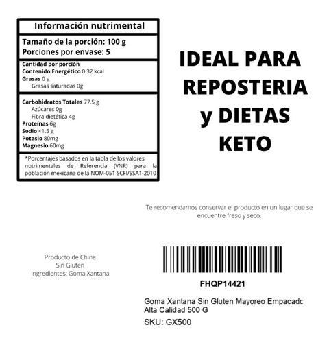 Imagen 3 de 3 de Goma Xantana Sin Gluten Mayoreo Empacado Alta Calidad 500 G