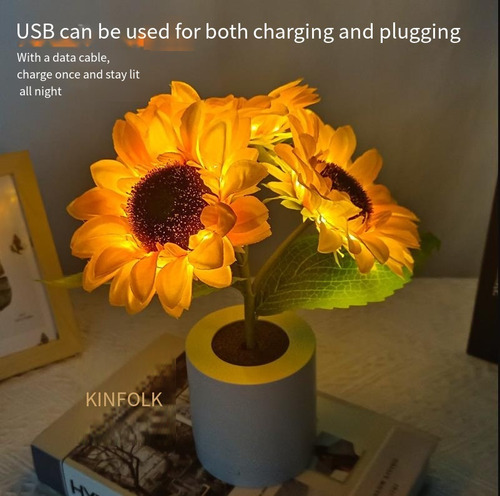 Luz Nocturna De Simulación Led Con Forma De Girasol Recargab