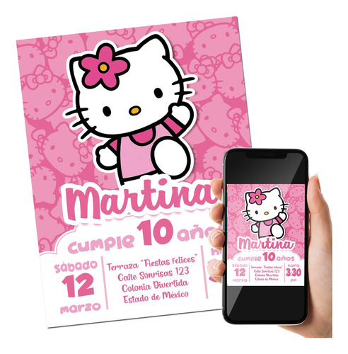 Invitacion Digital Hello Kitty Aesthetic Cumpleaños Fiesta