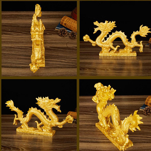 Dragón Dorado Con Base Estatuilla Coleccionable Estatua