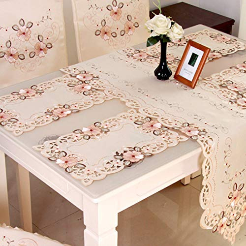 Mantel De Encaje Bordado Con Flores Beige Y Crema, Diseño Cl