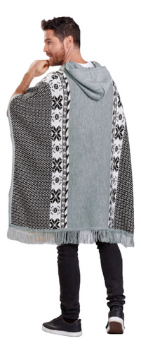 Ruana Poncho Hombre Tejida Liviana Urbana Con Capota