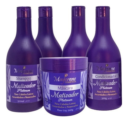 Kit Maycrene Matizador Platinum (2 Shamp, 2 Cond E 1 Másc)