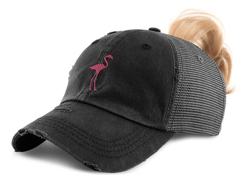 Gorro De Cola De Caballo Para Mujer Flamingo A Bordado Algod