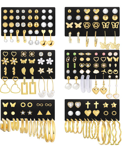 84 Pares De Aretes De Oro Para Mujer, Paquete Múltiple, Aret