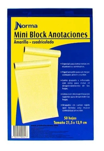 Block Anotaciones Amarillo Cuadriculado Carta X 50h