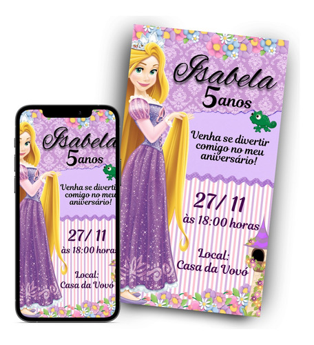 Convite Digital Rapunzel P/ Aniversário Festa Princesinha
