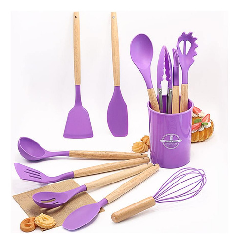 Set De 12pz Utensilios De Cocina Antiadherente De Silicona