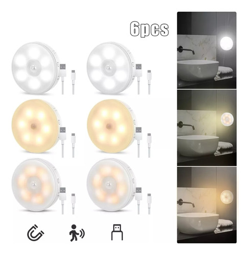 6 Sensores De Movimiento De Luz Nocturna Recargables Por Usb