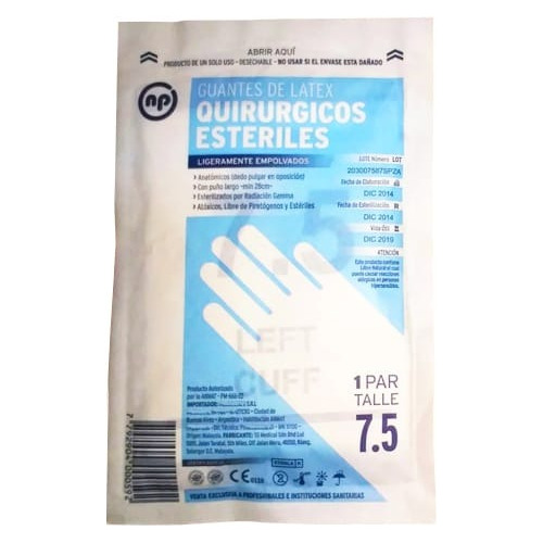 Guantes De Latex Esteril Np  Numero 7.5 Pack X 10 Sobres