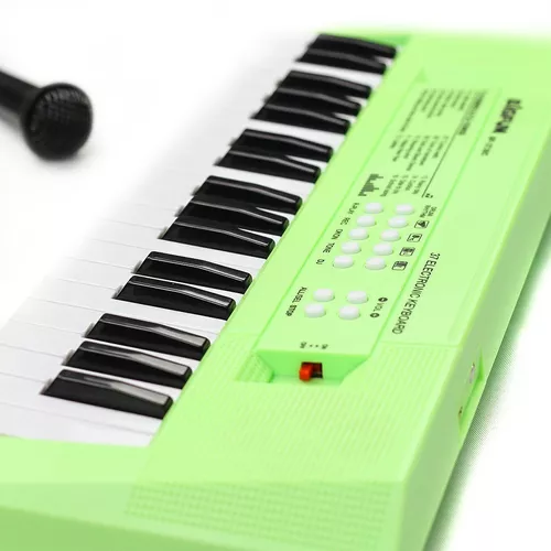 Piano Eletrônico Teclado Infantil Com Microfone Suporte Verde - Ri