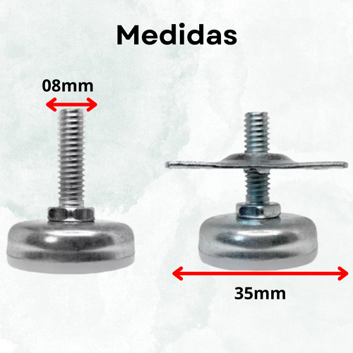 8 Sapata Pé Nivelador Com Placa Móveis 30x45mm Rosca 5/16
