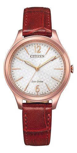 Reloj Citizen Em050812a Para Mujer Triple Manecilla Acero Color De La Malla Rojo Vino Color Del Bisel Rose Color Del Fondo Blanco