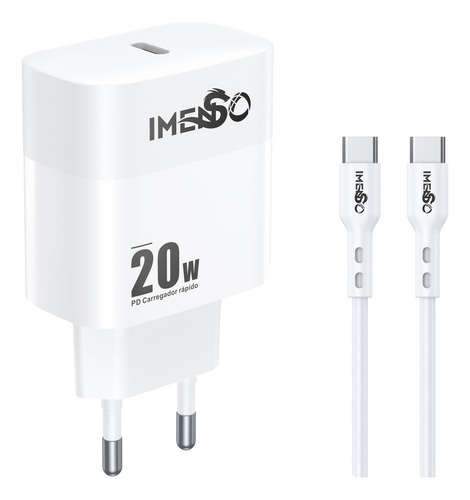 Carregador Imenso 20w C 1 Saída Type-c Bivolt C/ Cabo Type-c Cor Branco
