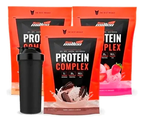 3x Protein Complex - 900g Cada Refil - New Millen Sabor Morango