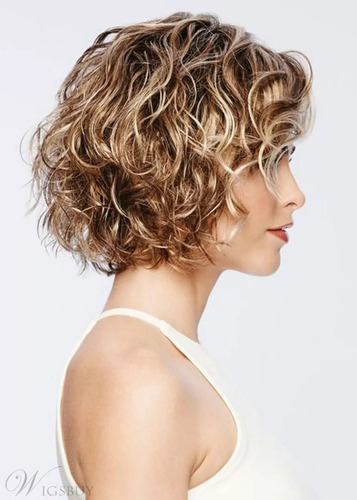 Cabelo Encaracolado Curto Feminino Fofo, Moderno, Dourado