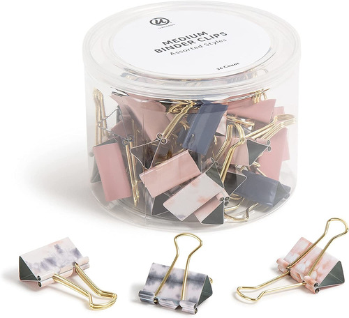 U Brands Fashion Binder Clips, Soft Dye With Gold Prongs, Of