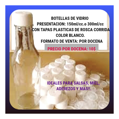 Botellas/frascos De Vidrio P/ Salsas,miel,aderezos X Docena