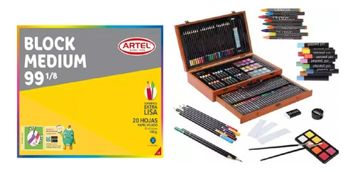 Kit De Arte Maleta De Madera 143pcs + Block Artel 1/4