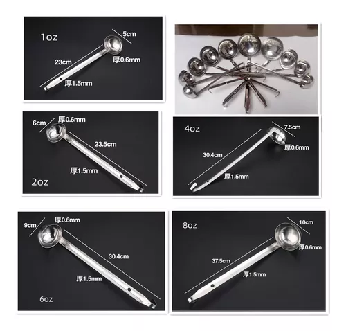 Cucharones robustos y ergonómicos de tamaños combinados, paquete de 5  cucharones de acero inoxidable de 1, 2, 4, 6, 8 onzas con asas largas. Los