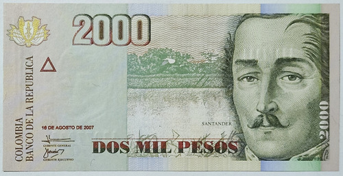 Billete 2000 Pesos 16/ago/2007 Colombia Unc 