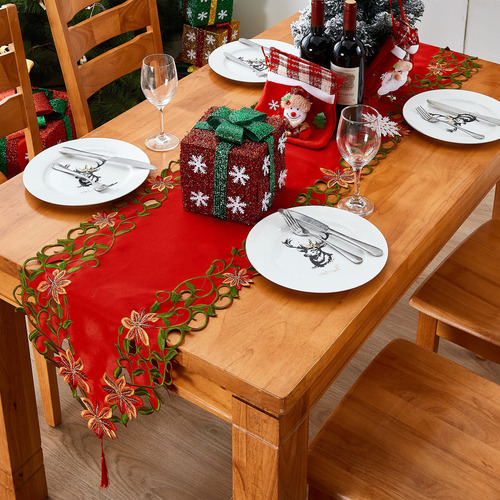 Caminos De Mesa Bordados De Navidad Con Hojas Verdes, 38 X 2