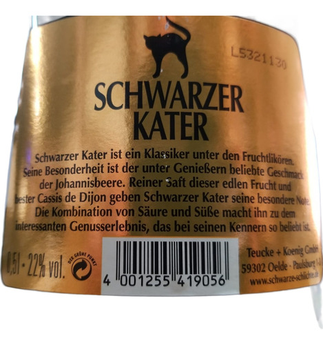 Licor Aleman Premium Schwarzer Kater Gato Negro