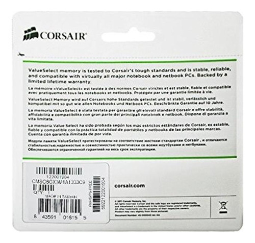 Corsair 8gb (1x8gb) Ddr3 De 1333 Mhz (pc3 10666) Portátil De