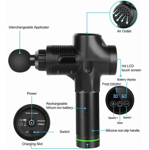 Imagen 8 de 10 de Pistola Masajeadora De Músculos 30 Velocidades Pantalla Lcd
