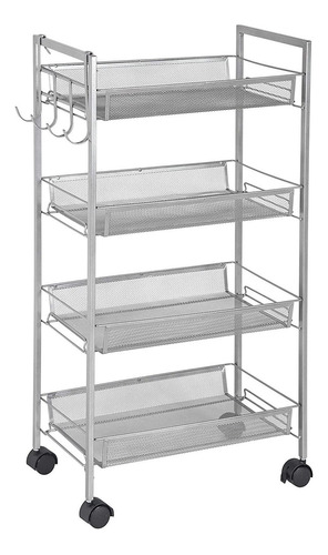 Carro De Almacenamiento Móvil De 4 Niveles Con Ganchos...