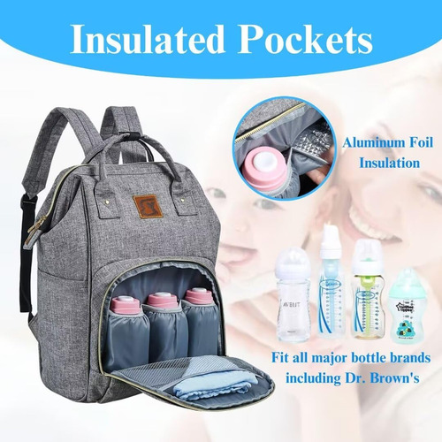 Mochila Para Pañales Impermeable Gran Capacidad Color Gris