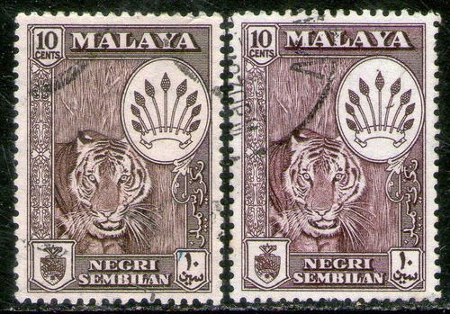 Malasia Estado Negri Sembilan X 2 Sellos Variedad Tigre 1957